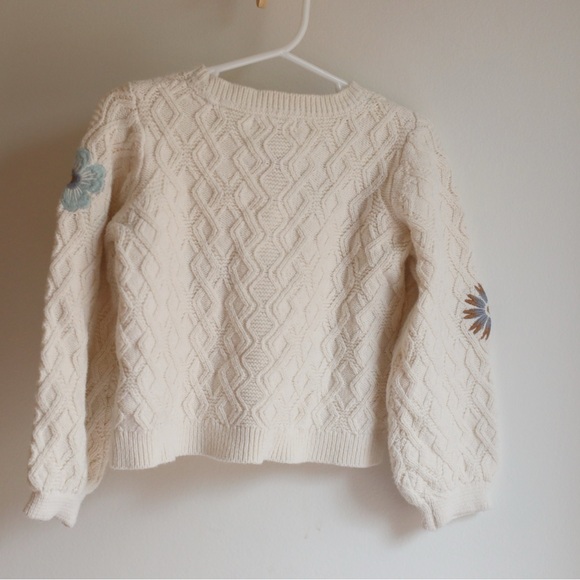 Cynthia Rowley Girls 3T Cream Cable Knit Floral Embroidered Sweater - Picture 5 of 5